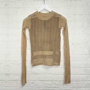 RICK OWENS tan cotton blend see-though mesh design sweater